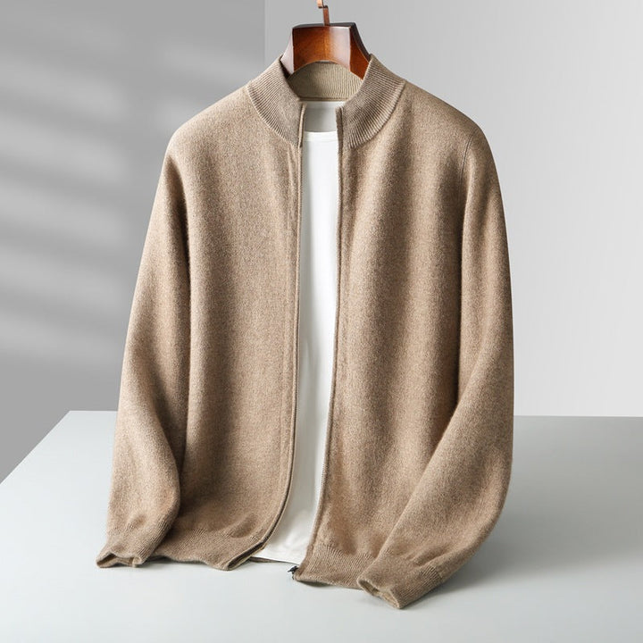 Men's Cashmere Zip Cardigan Beige