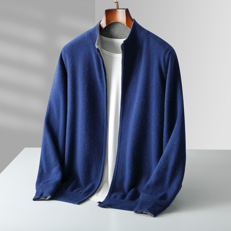Men's Cashmere Zip Cardigan Blue