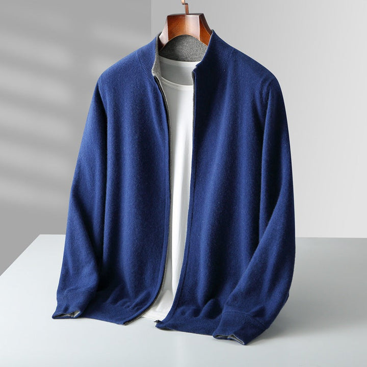 Men's Cashmere Zip Cardigan Blue