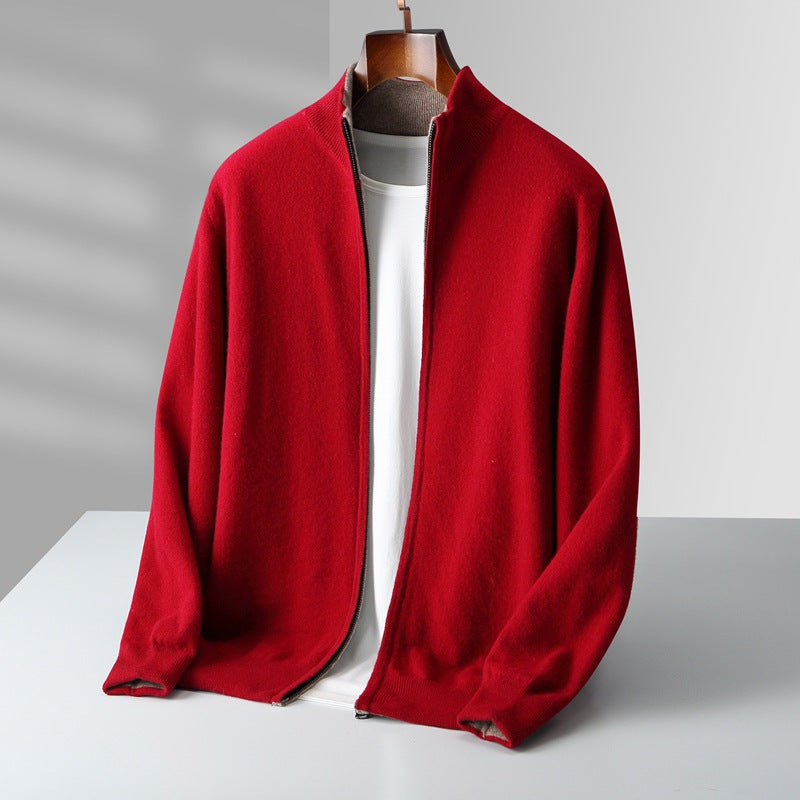 Men's Cashmere Zip Cardigan Red