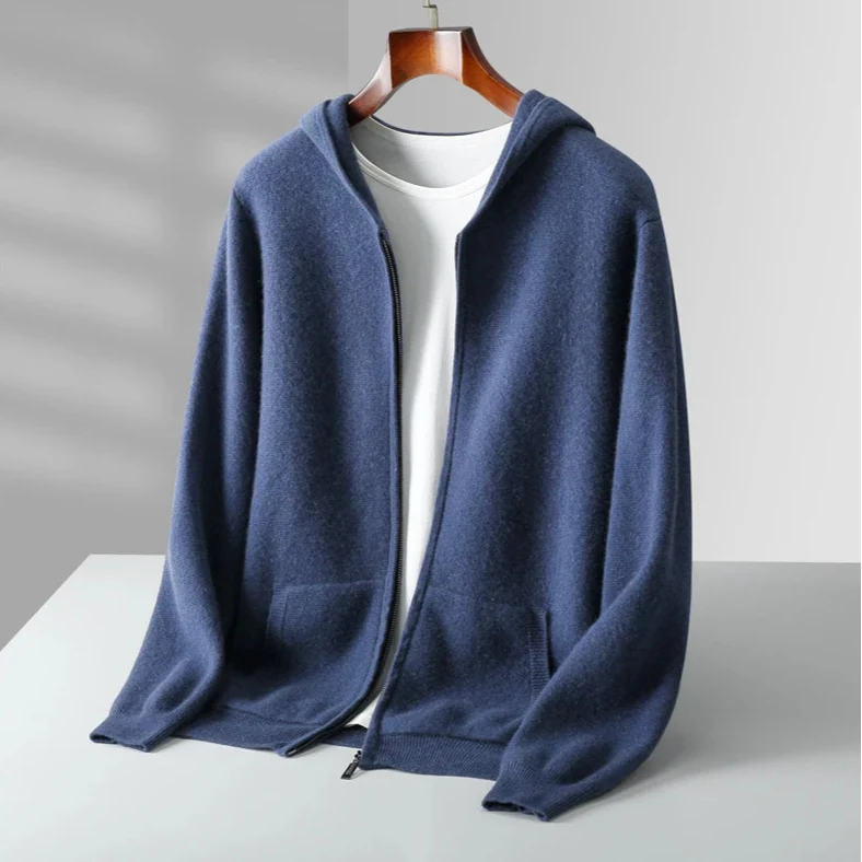 Men's Cashmere Zip Hoodie Blue