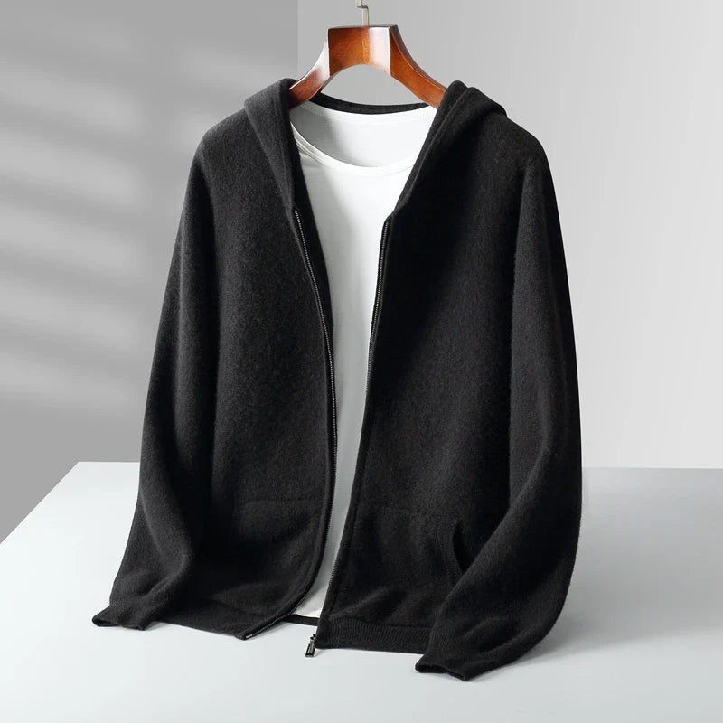 Men's Cashmere Zip Hoodie Black