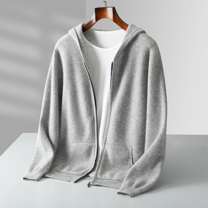 Men's Cashmere Zip Hoodie Light Gray