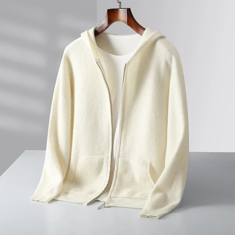Men's Cashmere Zip Hoodie White