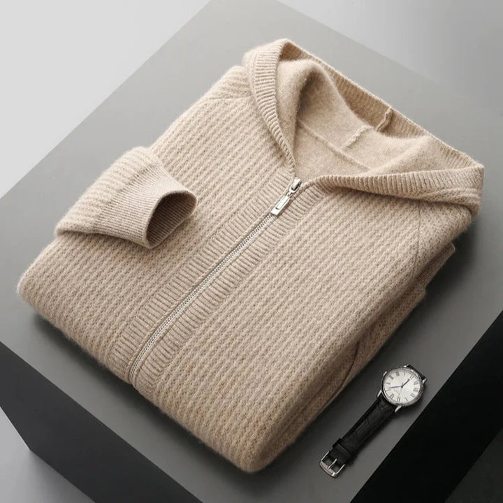 Men's Cashmere Zip Hoodie - Sorrento Style Beige