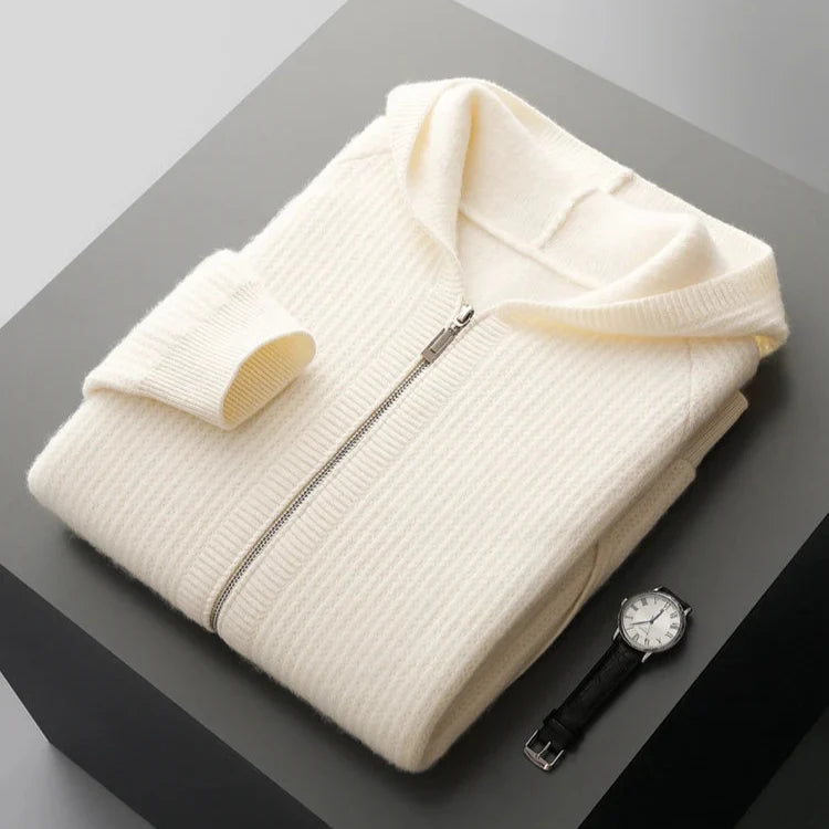 Men's Cashmere Zip Hoodie - Sorrento Style White