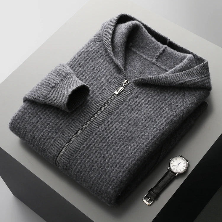 Men's Cashmere Zip Hoodie - Sorrento Style Dark Gray