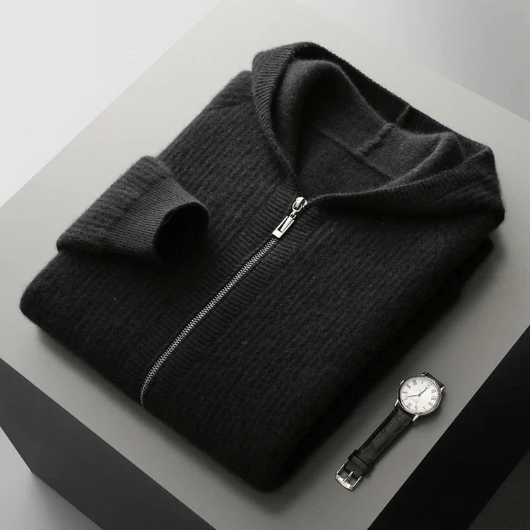 Men's Cashmere Zip Hoodie - Sorrento Style Black