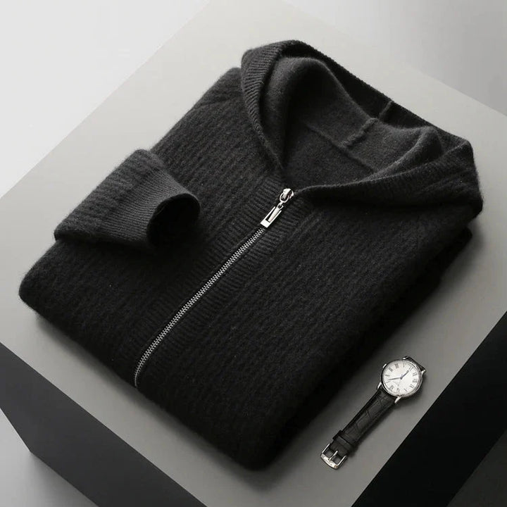 Men's Cashmere Zip Hoodie - Sorrento Style Black