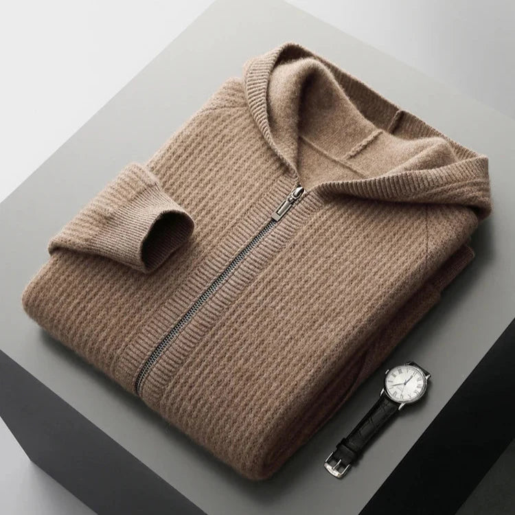 Men's Cashmere Zip Hoodie - Sorrento Style Camel