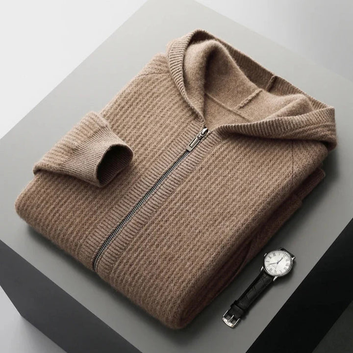 Men's Cashmere Zip Hoodie - Sorrento Style Camel