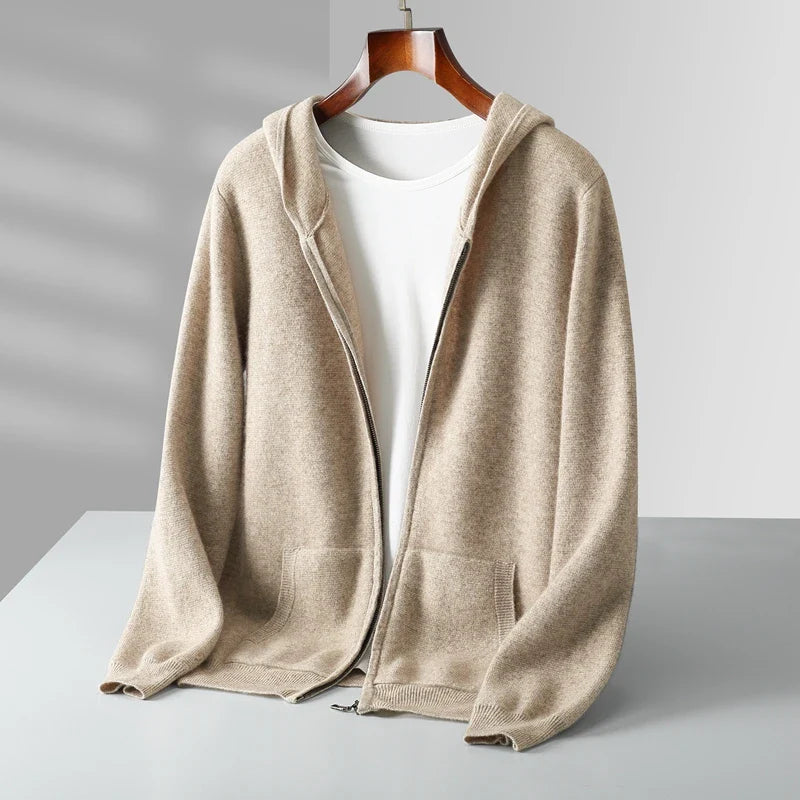 Men's Cashmere Zip Hoodie Beige