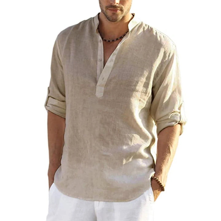 Men's Casual Cotton Linen Long Sleeve Shirt for Four Season-MODAUTLET