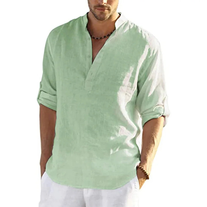 Men's Casual Cotton Linen Long Sleeve Shirt for Four Season-MODAUTLET