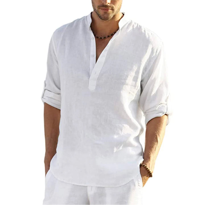 Men's Casual Cotton Linen Long Sleeve Shirt for Four Season-MODAUTLET
