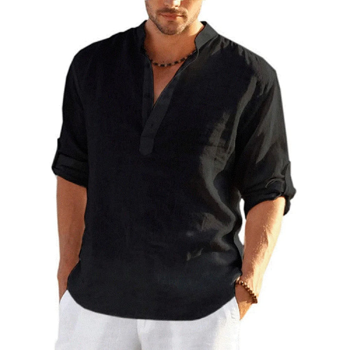 Men's Casual Cotton Linen Long Sleeve Shirt for Four Season-MODAUTLET
