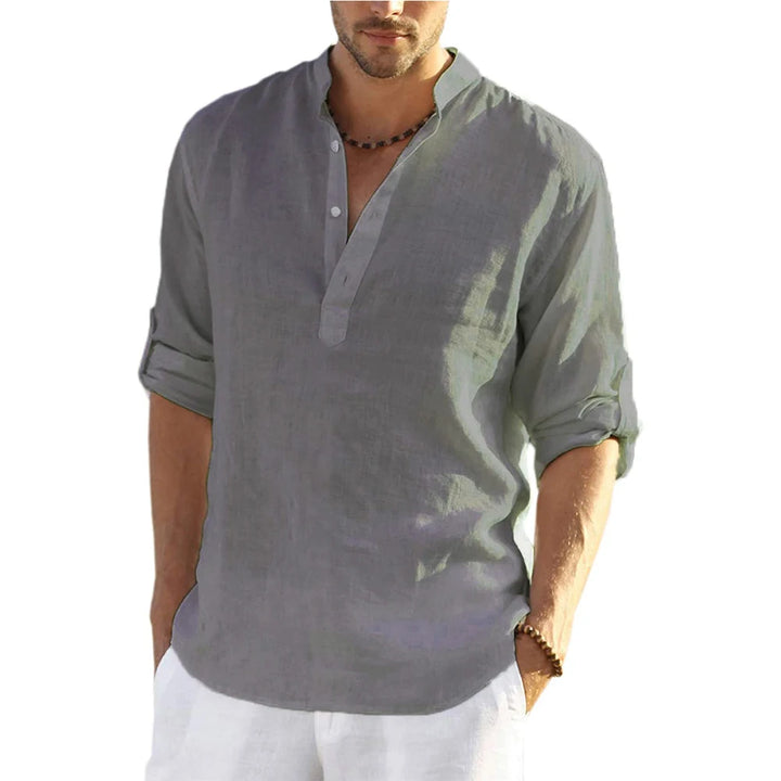 Men's Casual Cotton Linen Long Sleeve Shirt for Four Season-MODAUTLET