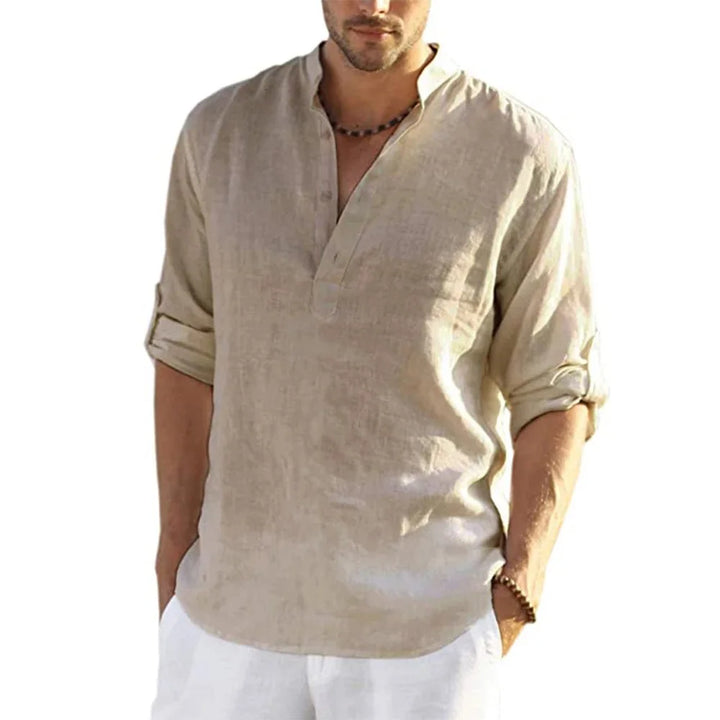 Men's Casual Cotton Linen Long Sleeve Shirt for Four Season-MODAUTLET