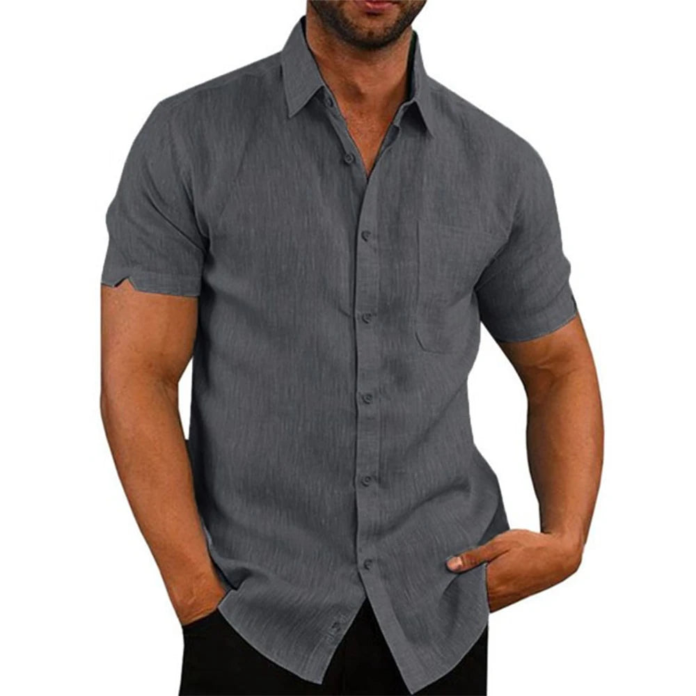 Men's Casual Cotton Linen Short Sleeve Shirts for Summer Beach Wear-MODAUTLET