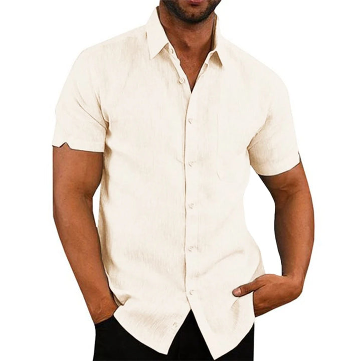 Men's Casual Cotton Linen Short Sleeve Shirts for Summer Beach Wear-MODAUTLET