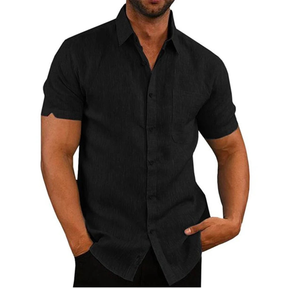 Men's Casual Cotton Linen Short Sleeve Shirts for Summer Beach Wear-MODAUTLET