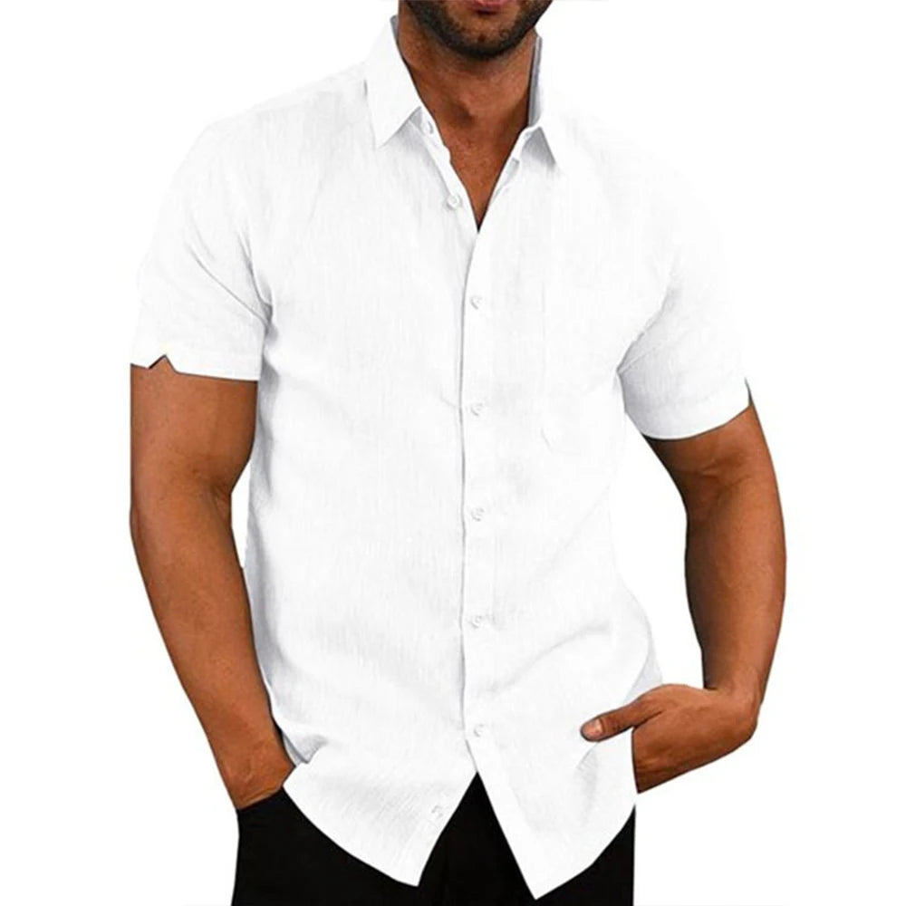 Men's Casual Cotton Linen Short Sleeve Shirts for Summer Beach Wear-MODAUTLET