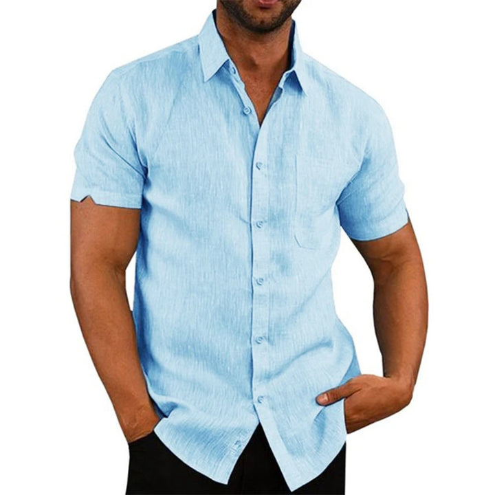 Men's Casual Cotton Linen Short Sleeve Shirts for Summer Beach Wear-MODAUTLET