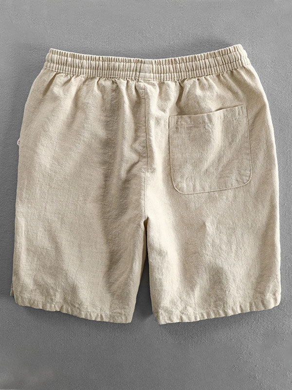 Men's Casual Drawstring Shorts in Ramie Cotton-MODAUTLET