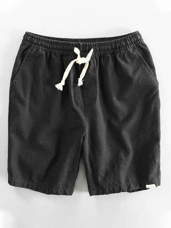Men's Casual Drawstring Shorts in Ramie Cotton-MODAUTLET