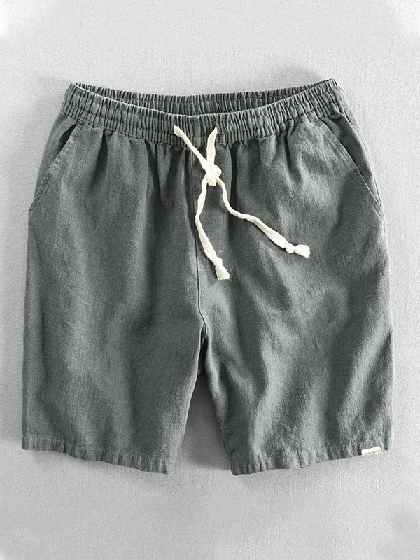 Men's Casual Drawstring Shorts in Ramie Cotton-MODAUTLET