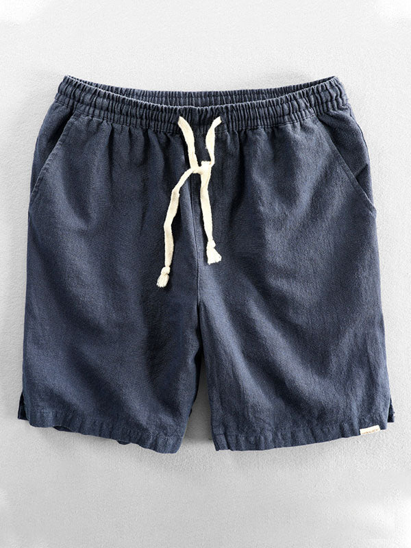 Men's Casual Drawstring Shorts in Ramie Cotton-MODAUTLET