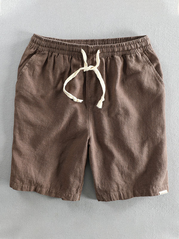 Men's Casual Drawstring Shorts in Ramie Cotton-MODAUTLET
