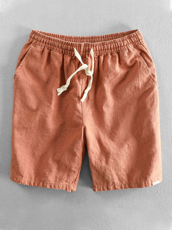 Men's Casual Drawstring Shorts in Ramie Cotton-MODAUTLET