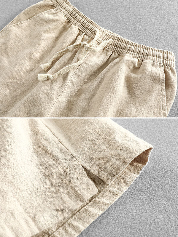 Men's Casual Drawstring Shorts in Ramie Cotton-MODAUTLET