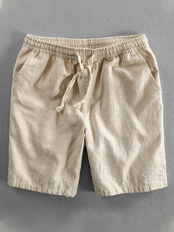 Men's Casual Drawstring Shorts in Ramie Cotton-MODAUTLET