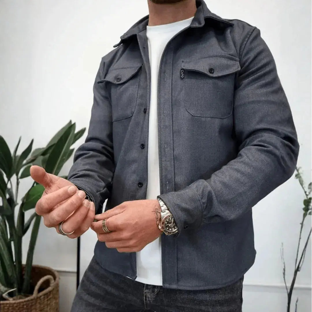 Men's Casual Structured Button-Up Overshirt Dark Gray