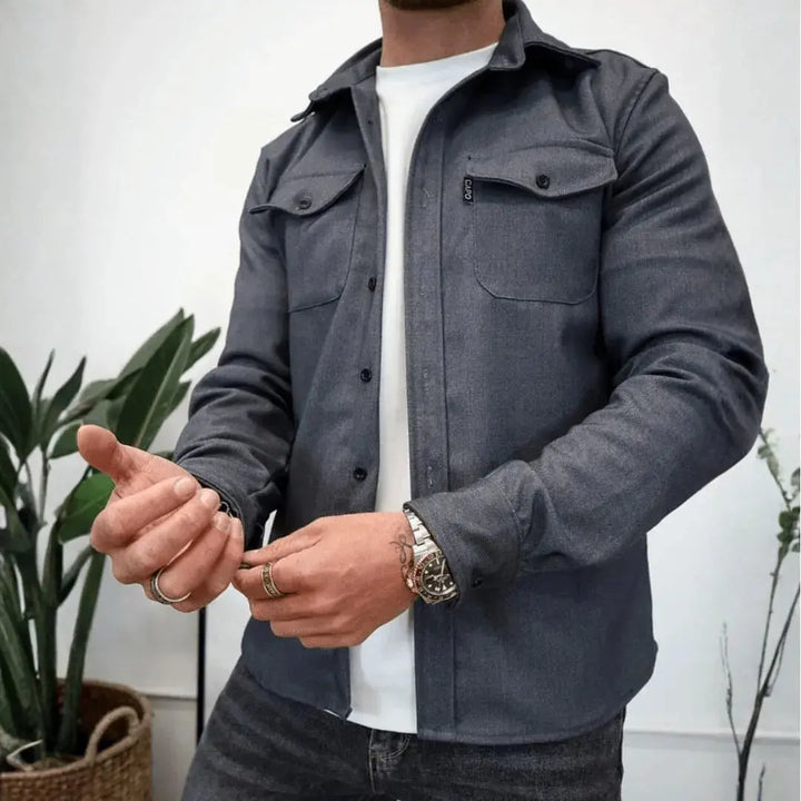 Men's Casual Structured Button-Up Overshirt Dark Gray