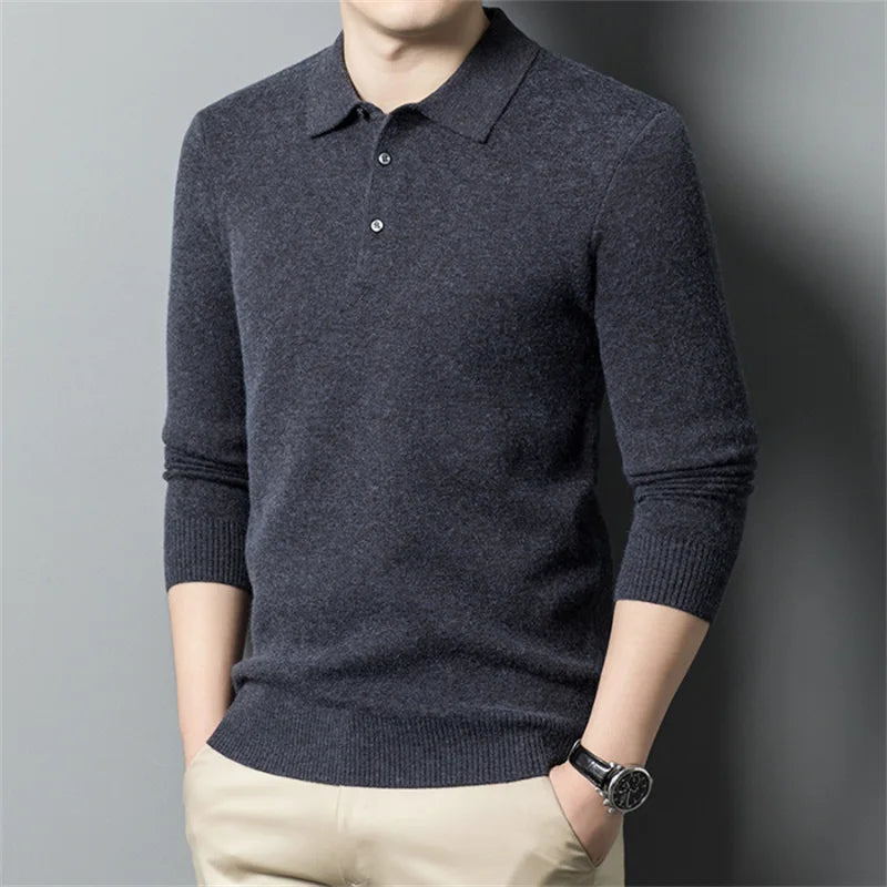 Men's Classic Polo Sweater - Stylish Knit Top for Casual Wear Grey1
