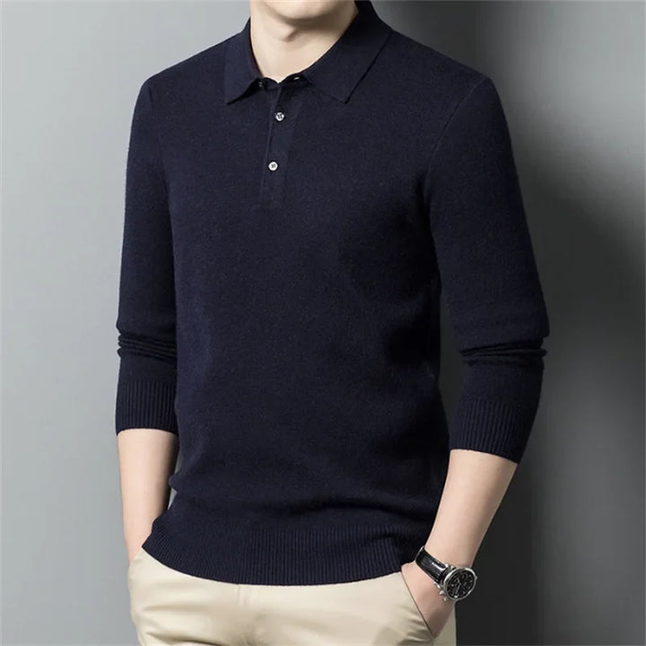 Men's Classic Polo Sweater - Stylish Knit Top for Casual Wear Navy