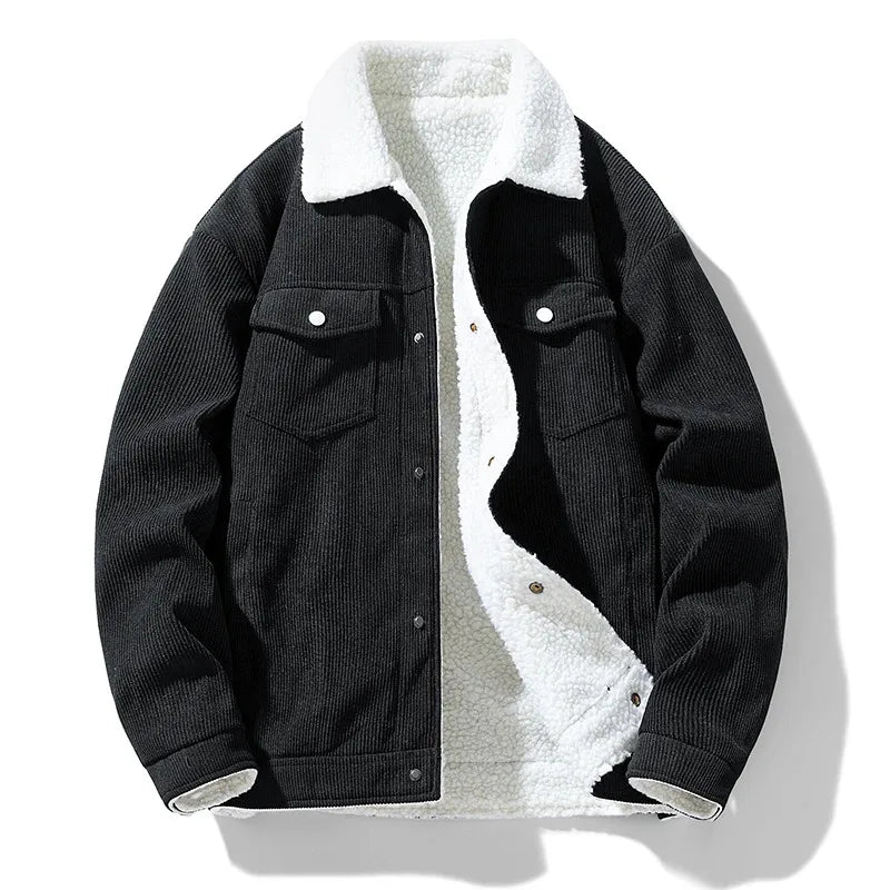 Men's Corduroy Henley Jacket True Black