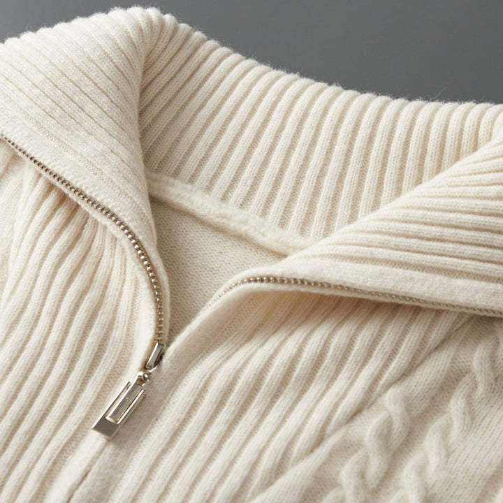 Men's Cozy Cable Knit Striped Quarter-Zip Sweater – Stylish Comfort