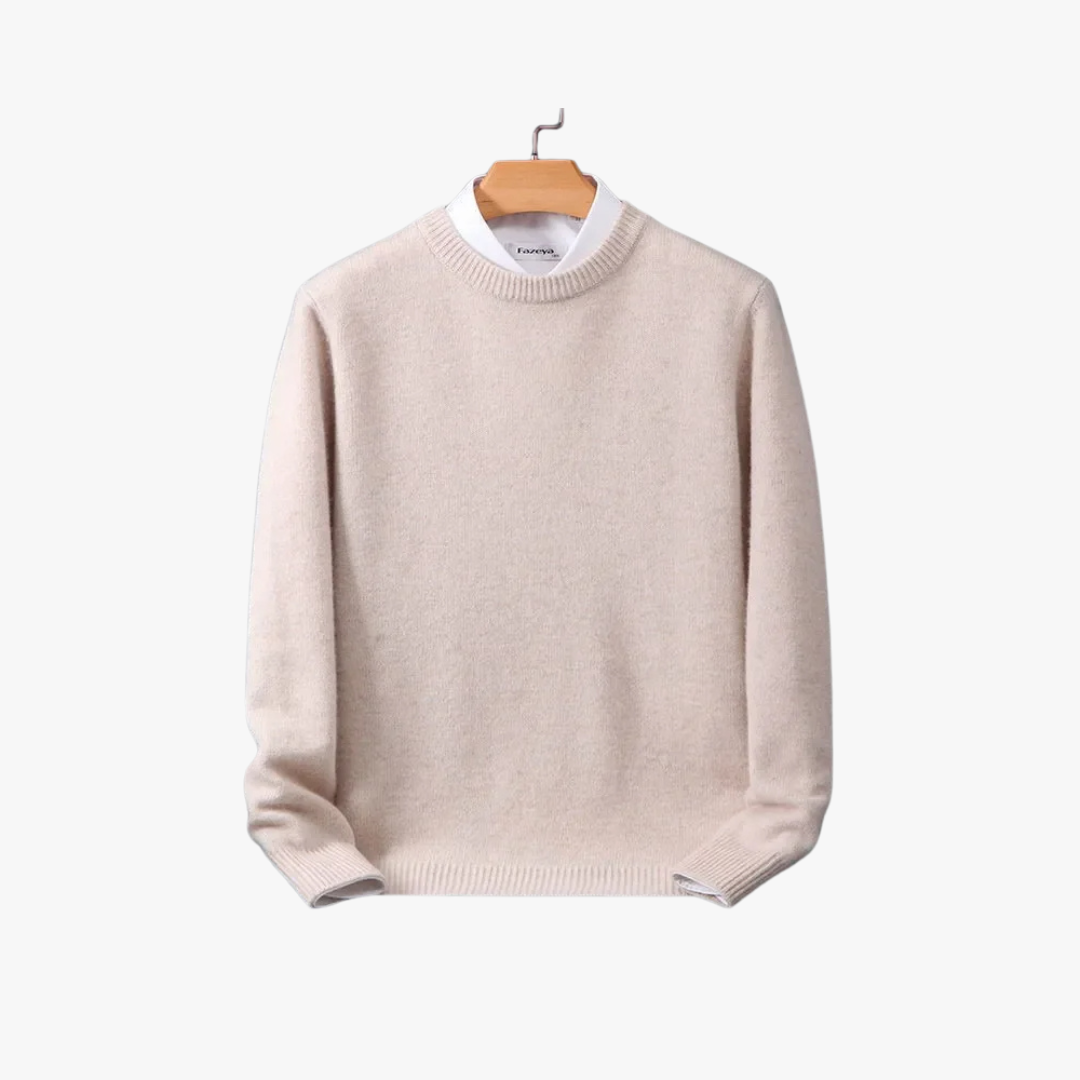 Men's Cozy Cashmere Loose Fit Sweater - Soft Knit for Everyday Warmth Beige