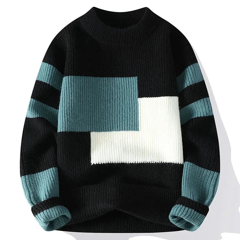 Men's Cozy Relaxed Fit Ribbed Mock Neck Sweater Black