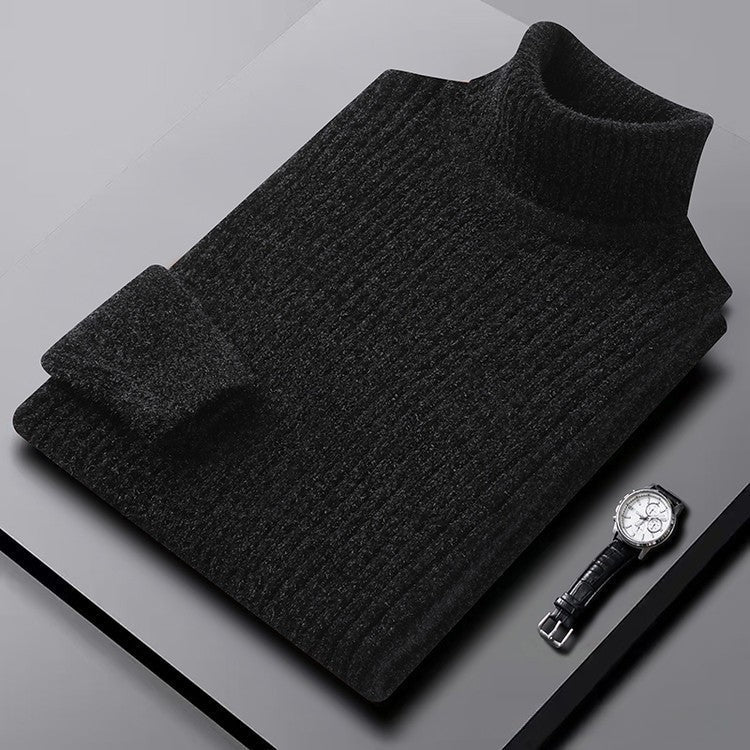 Men's Cozy Ribbed Turtleneck Sweater - Classic Fit Black