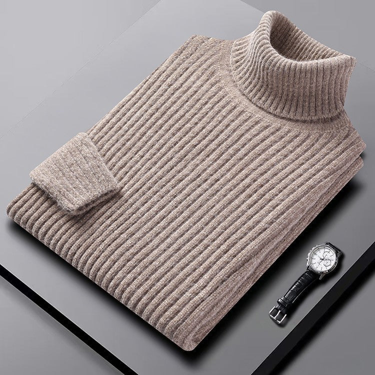 Men's Cozy Ribbed Turtleneck Sweater - Classic Fit Beige