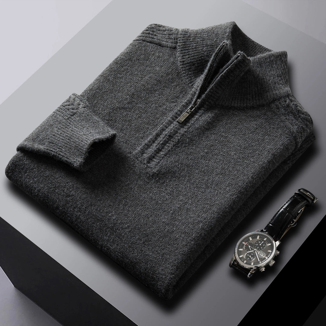 Men's Cozy Textured Cable Knit Quarter-Zip Sweater Gray