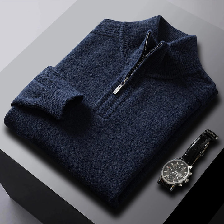 Men's Cozy Textured Cable Knit Quarter-Zip Sweater Navy Blue