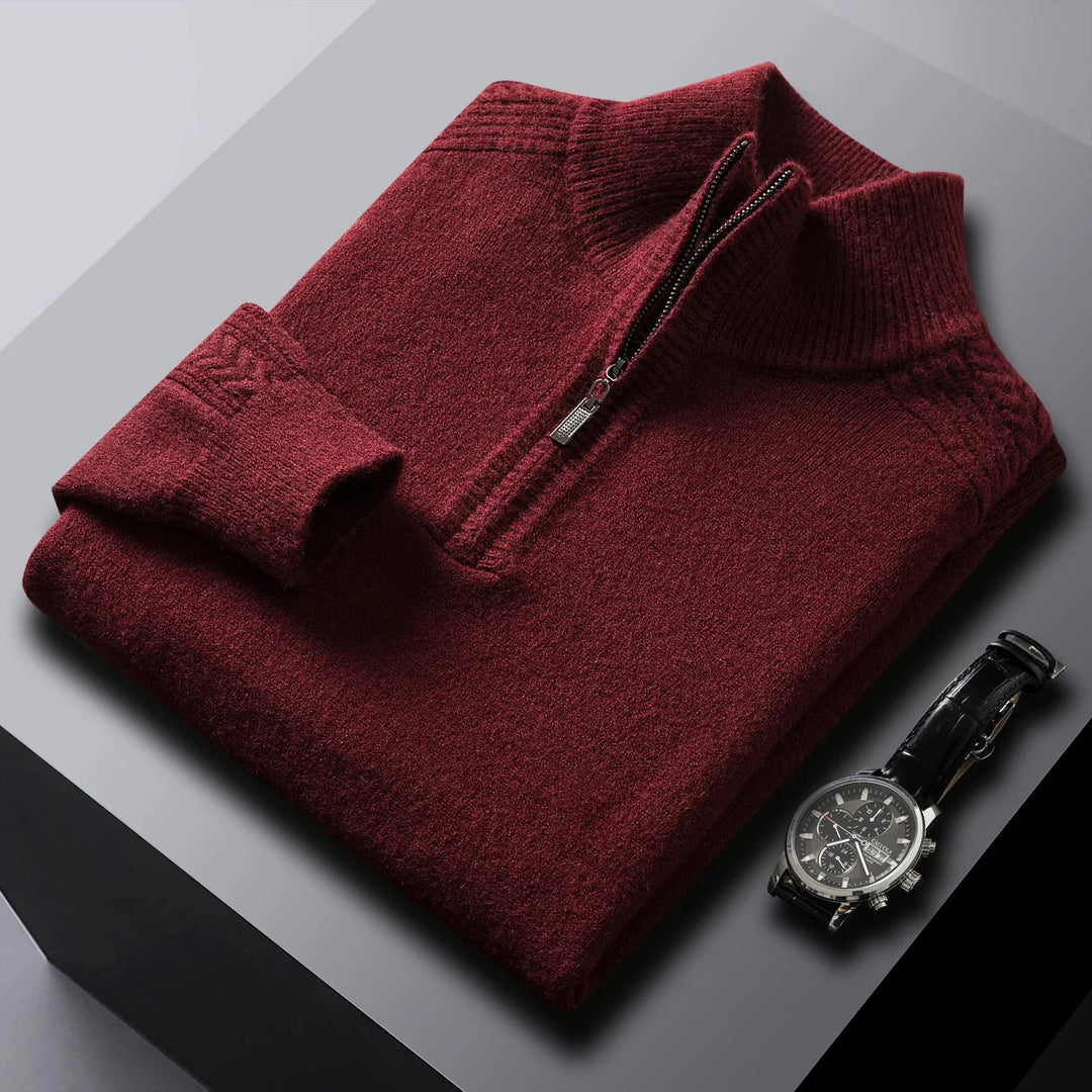 Men's Cozy Textured Cable Knit Quarter-Zip Sweater Wine Red
