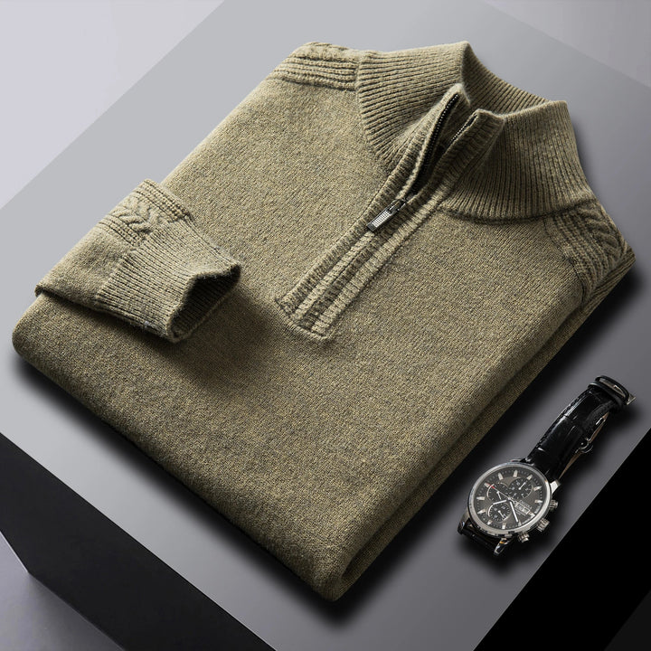 Men's Cozy Textured Cable Knit Quarter-Zip Sweater Olive