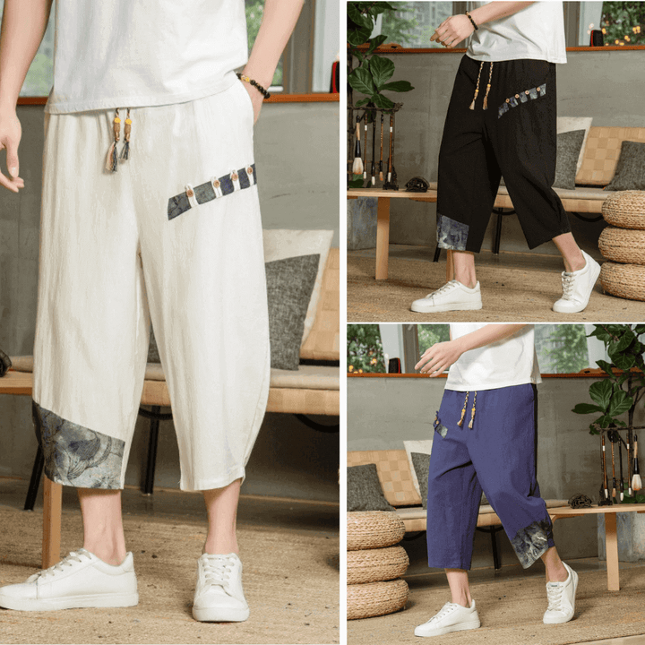 Men's Cropped Relaxed Drawstring Pants - Handcrafted Comfort Fit